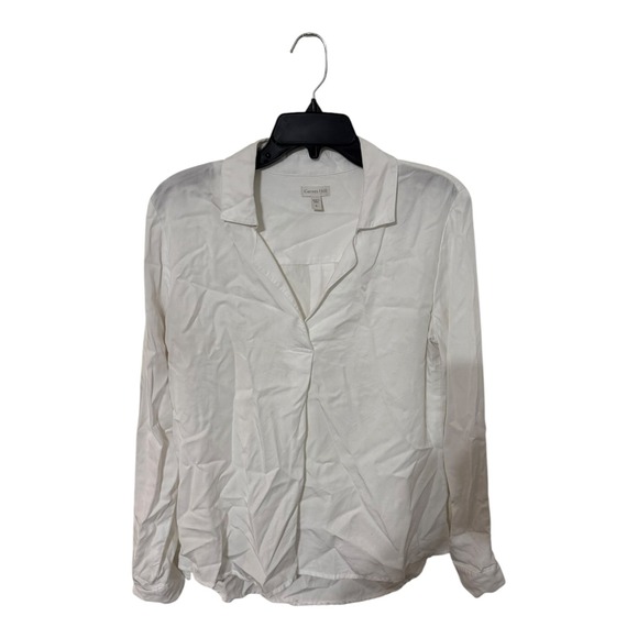 Garnet Hill Tops - Garnet Hill White Tencel Lyocell Long Sleeve V-Neck Blouse Shirt Size 8 47605